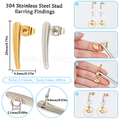 40 шт. 2 цвета фурнитура для сережек-гвоздиков из нержавеющей стали 304&nbsp;STAS-SC0008-44