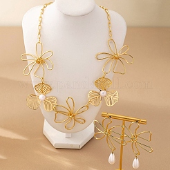 Наборы из цепочки из сплава и пластика с имитацией жемчуга в виде цветка и подвесок.&nbsp;FS-WG745E2-01