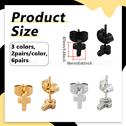 12 шт. 3-х цветные латунные серьги-гвоздики&nbsp;EJEW-GO0003-10