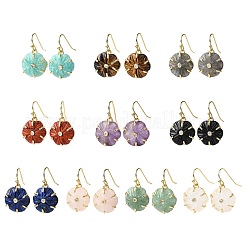 Серьги-подвески из натуральных смешанных камней в форме цветка&nbsp;EJEW-G456-01G