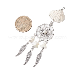 4 шт. 4 стиля: натуральная ракушка и синтетическая бирюза и сплав плетеной паутины/сетки с перьями большие подвески&nbsp;PALLOY-JF03444