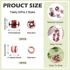 20шт 2 стиля фарфоровые бусины ручной работы&nbsp;PORC-TA0001-11