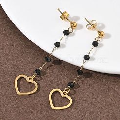 Серьги-гвоздики со стеклянными кисточками из нержавеющей стали 304&nbsp;EJEW-G453-05G-02