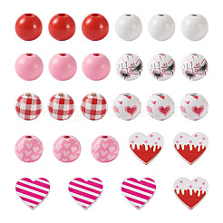 120 шт. 9 стиля бусины из натурального дерева с росписью ко Дню святого Валентина&nbsp;WOOD-KS0001-20