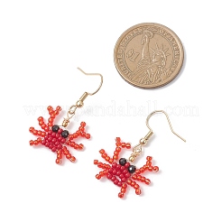 Серьги-гвоздики с подвесками из натуральной черной шпинели в форме краба&nbsp;EJEW-MZ00641