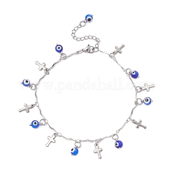 Браслеты на ногу ручной работы с подвесками в виде сглаза и цепочкой из нержавеющей стали 304 с перекрещивающимися звеньями и кисточками для женщин&nbsp;AJEW-AN00741-02