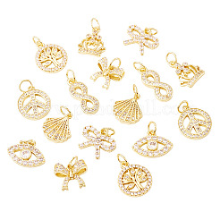 16 шт. 8 стиля латунные подвески с микропаве и кубическим цирконием&nbsp;KK-TA0002-30