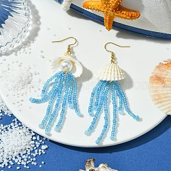 Серьги-подвески из натурального искусственного жемчуга в форме ракушки&nbsp;EJEW-MZ00231-02