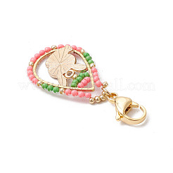 Пасхальная капля стеклянный бисер и эмалированный кролик подвеска украшения&nbsp;HJEW-MZ00187-03