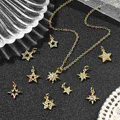 10 шт. 10 стиля звездочки латунные микро паве прозрачные кубические цирконии подвески&nbsp;KK-CJ0002-43