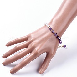 Браслеты из натурального жемчуга и аметиста&nbsp;BJEW-JB05153-02