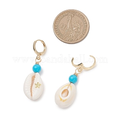 Серьги с застежкой-русалкой из синтетической бирюзы и ракушек&nbsp;EJEW-JE06880