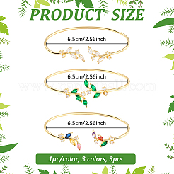 3 шт. 3 цвета элегантные латунные браслеты-манжеты в форме листа с кубическим цирконием для женщин&nbsp;BJEW-GO0003-01G