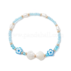 2 шт. стеклянный браслет с бисером из АБС-пластика и имитацией жемчуга&nbsp;BJEW-MZ00293