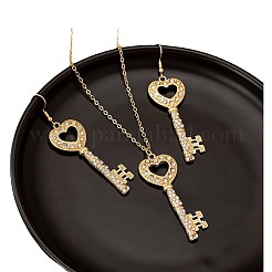 Ожерелья и серьги-подвески в форме сердечка из сплава со стразами и кристаллами&nbsp;FS-WGEF036-01