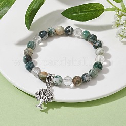 Эластичные браслеты из натурального древесного агата с круглыми бусинами&nbsp;BJEW-JB09872-02