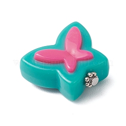 Двухцветные непрозрачные акриловые бусины с железными штифтами с плоскими головками и подвесками в тибетском стиле&nbsp;PALLOY-JF038010