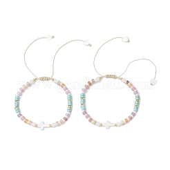 Женские плетеные браслеты из натуральных пресноводных ракушек и смешанных драгоценных камней&nbsp;BJEW-JB12717