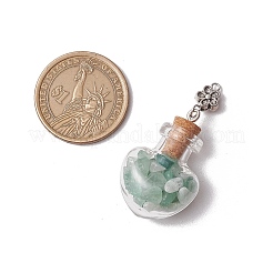 Подвески в стеклянных бутылках с кусочками натурального зеленого авантюрина&nbsp;PALLOY-JF03582-02