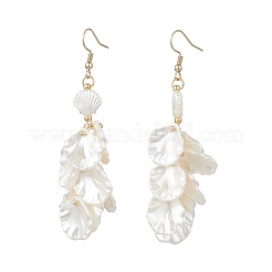 Серьги-подвески в форме лепестков с инкрустацией из стеклянных бусинок и искусственного жемчуга в форме ракушки&nbsp;EJEW-MZ00672
