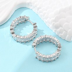 Серьги-кольца из латуни с микро-паве из фианита&nbsp;EJEW-K083-37P-B