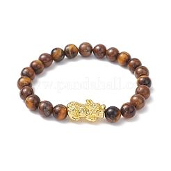 Эластичные браслеты из натурального тигрового глаза для пары&nbsp;BJEW-JB12180