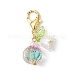 Подвесные украшения из стекла и акриловых листьев и краски для выпечки золотистого металла&nbsp;HJEW-JM04640