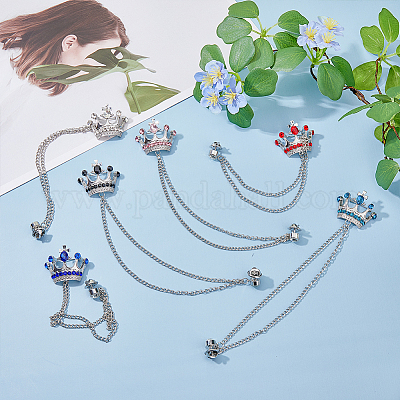 6 шт. 6-х цветные броши-короны со стразами&nbsp;JEWB-HY0001-30-1