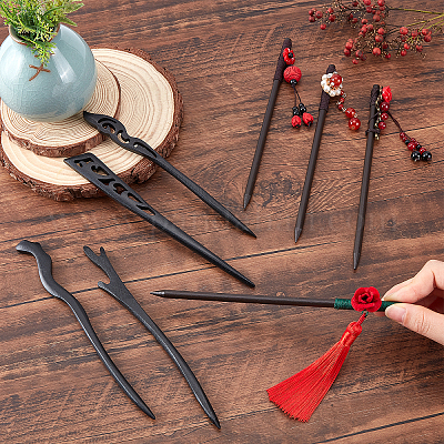 8шт. 8 деревянных палочки для волос OHAR-PH0001-24-1