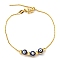 Evil Eye Enamel Link Slider Bracelet with Box Chains, Rack Plating Brass Bracelet, Midnight Blue, 7-1/8~8-1/8 inch(18.1~20.6cm)