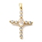 Brass Micro Pave Clear Cubic Zirconia Pendants, Cross, Rack Plating, Long-Lasting Plated, Lead Free & Cadmium Free, Real 18K Gold Plated, 21x13x3.5mm, Hole: 3x1.5mm