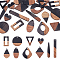 Resin & Walnut Wood Pendants, Mixed Shapes, Black, 27.5x24x3.5mm, Hole: 1.8mm, 20pcs/box