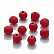 Painted Natural Wood Beehive Beads, Round, Red, 12x11mm, Hole: 3.5mm