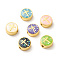 Rack Plating Brass Enamel Beads, with Shell Chips, Long-lasting Plated, Cadmium Free & Lead Free,Flat Round with Cross, Golden, Mixed Color, 11x4.5mm, Hole: 1.8mm