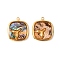 304 Stainless Steel Pave Natural Paua Shell Pendants, Golden, Square with Fish Tail, 18.5x16x2.5mm, Hole: 1.5mm