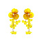 Alloy Cloth Flower Tassel Stud Earrings, Golden, Gold, 110x51mm