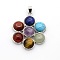 Platinum Plated Flower Brass Gemstone Pendants, Chakra Jewelry, Mixed Stone, 41x33x8mm, Hole: 4x7mm