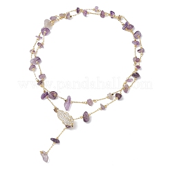 Ожерелья из цепочек ручной работы с натуральным аметистом&nbsp;NJEW-JN05811-01