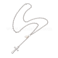 Крест из нержавеющей стали 304 с натуральным жемчугом риса&nbsp;NJEW-JN05784