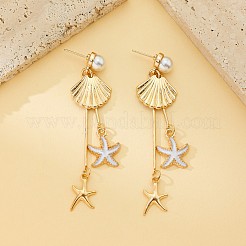 Серьги-гвоздики с кисточками из железной эмали в форме ракушки и морской звезды&nbsp;FS-WG09B6A-01