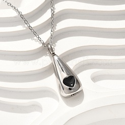 304 нержавеющая сталь черная эмаль сердце слеза памятные ожерелья пепел мемориал&nbsp;NJEW-P326-06P