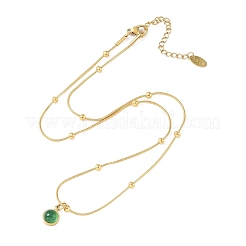 Плоские круглые подвески из нержавеющей стали 304 с натуральным зеленым авантюрином для женщин&nbsp;NJEW-G136-01G