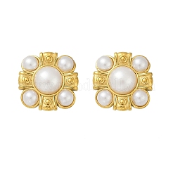 Серьги-гвоздики из пластика и жемчуга из нержавеющей стали 304&nbsp;EJEW-U070-03A-G