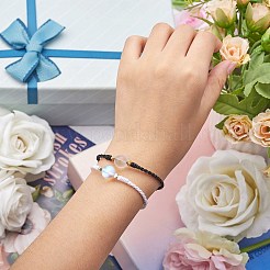 2шт 2 цвета синтетический лунный камень круглый браслет-слайдер из бисера&nbsp;BJEW-SW00057-02