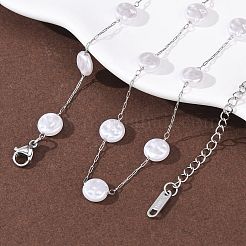 Женские ожерелья-цепочки из нержавеющей стали 304 с плоскими круглыми бусинами из АБС-пластика и жемчугом&nbsp;NJEW-G190-03P