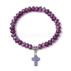 Синтетические бусины из императорской яшмы и бирюзовые крестообразные браслеты для женщин и мужчин&nbsp;BJEW-JB11382-06