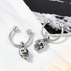 Серьги-полукольца с черепом из хирургической нержавеющей стали 316 для женщин&nbsp;EJEW-G416-48AS