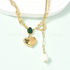 Ожерелья из нержавеющей стали 304 с подвеской в форме сердца из зеленого кубического циркония для женщин&nbsp;NJEW-U040-01A-G