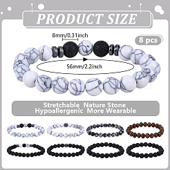 8 комплект из 2 браслетов из круглых бусин из натуральных и синтетических драгоценных камней для мужчин и женщин&nbsp;BJEW-GO0001-25