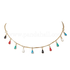 Женские нагрудники с кисточками из нержавеющей стали 304 с цветной эмалью в виде капли&nbsp;NJEW-JN05769